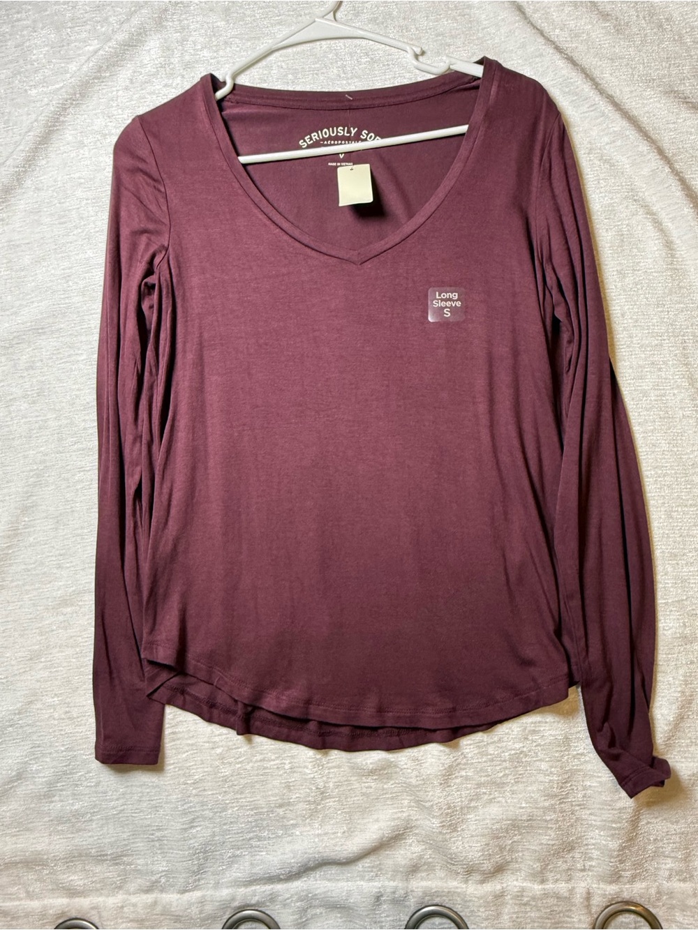 Aeropostale Women's Long Sleeve V-Neck Top in Plum